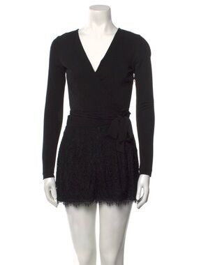 *DVF Black Lace Trim Romper with tie